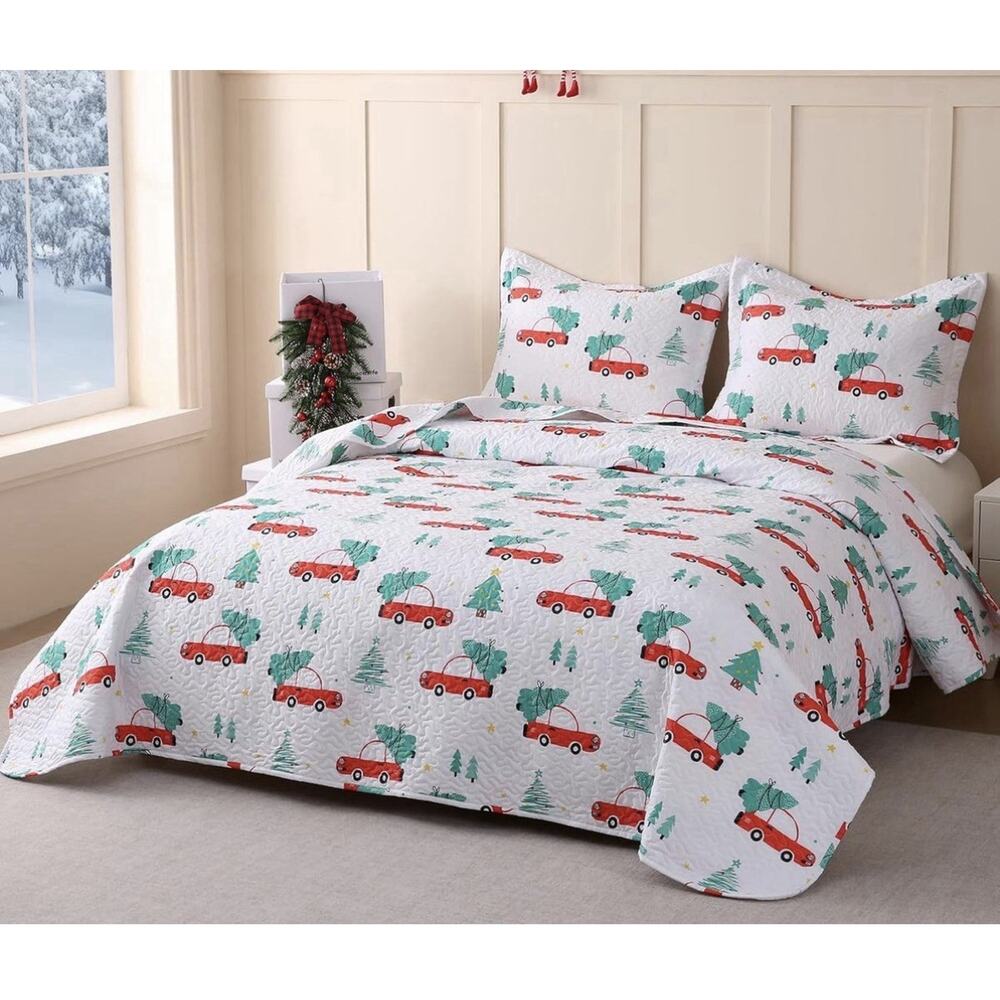 JSD Red Cars Kids Christmas Quilt Set Twin